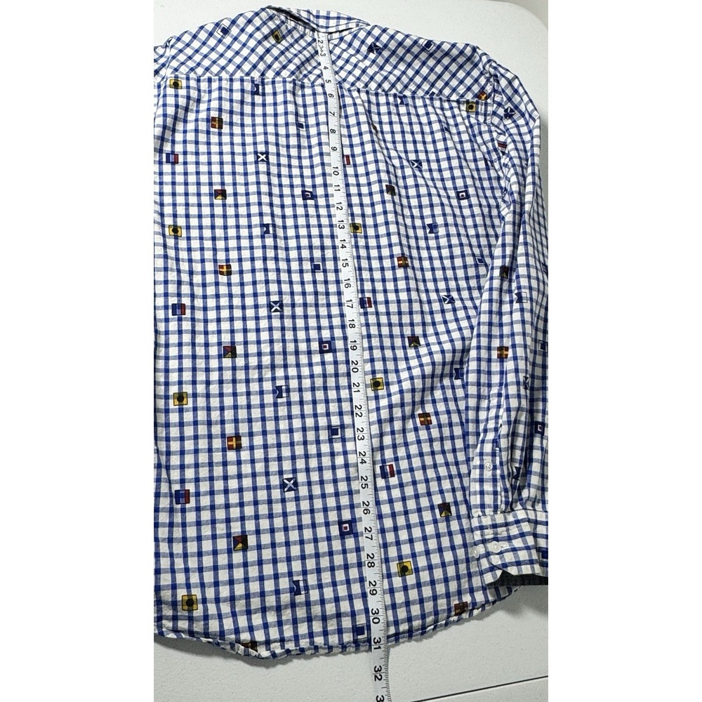 Artistry In Motion Gingham Button Down LS Shirt Blue Flags Print Mens L - Picture 8 of 9